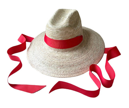 Petunia Girl's Sun Hat - Red Long Grosgrain Ribbon