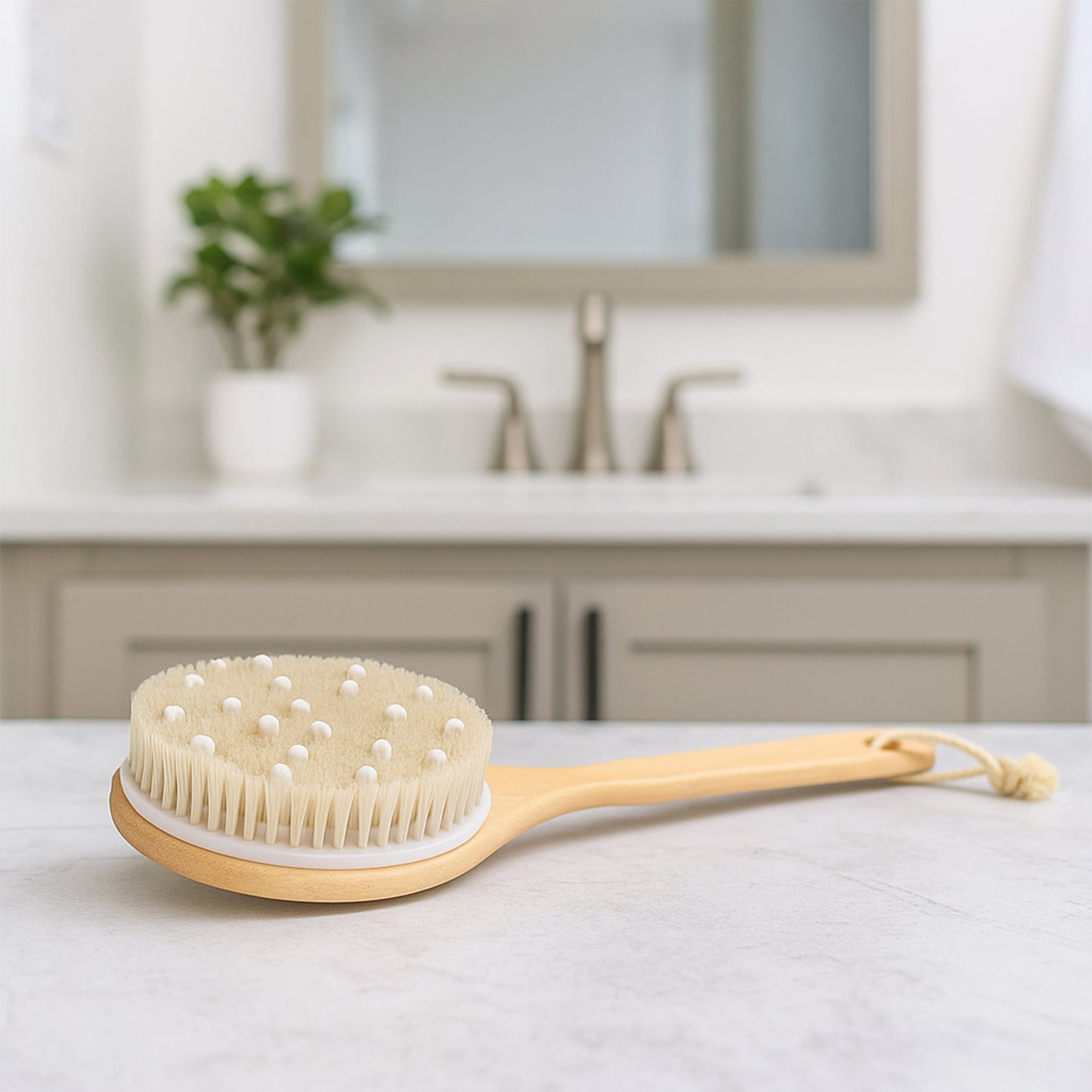 Boar Bristle & Rubber Massager with Lotus Wooden Handle
