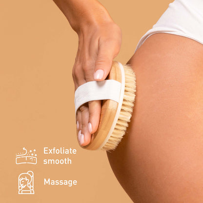 Bath Brush and Rubber Massager with Lotus wooden handle