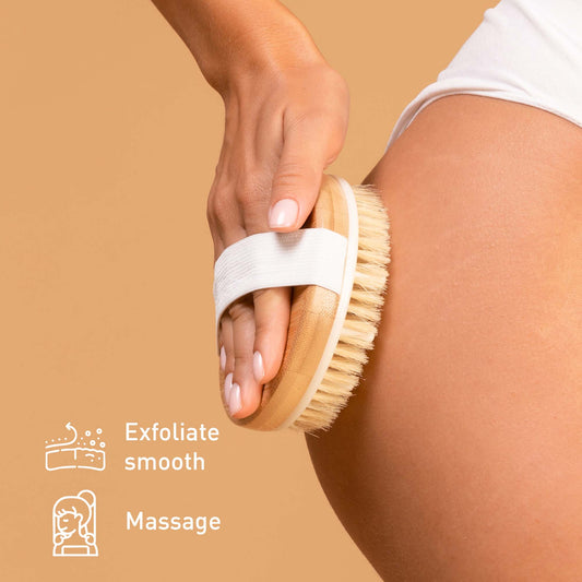 Bath Brush and Rubber Massager with Lotus wooden handle