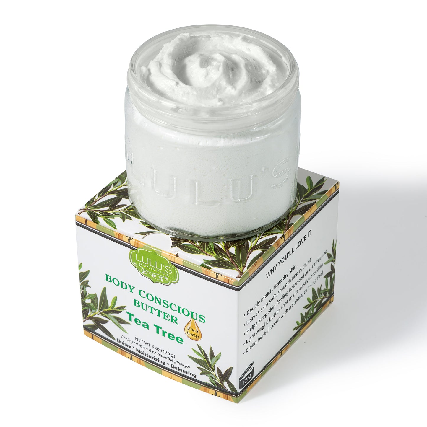 Manteca corporal consciente del árbol de té para pieles con tendencia al acné
