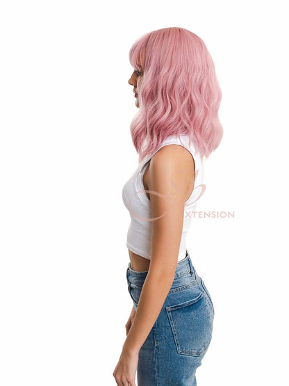JBEXTENSION 14 Inches Pink Body Wave Wig With Bangs ADA