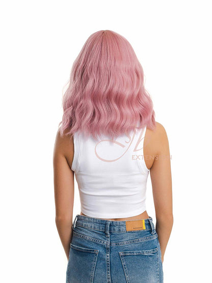 JBEXTENSION 14 Inches Pink Body Wave Wig With Bangs ADA