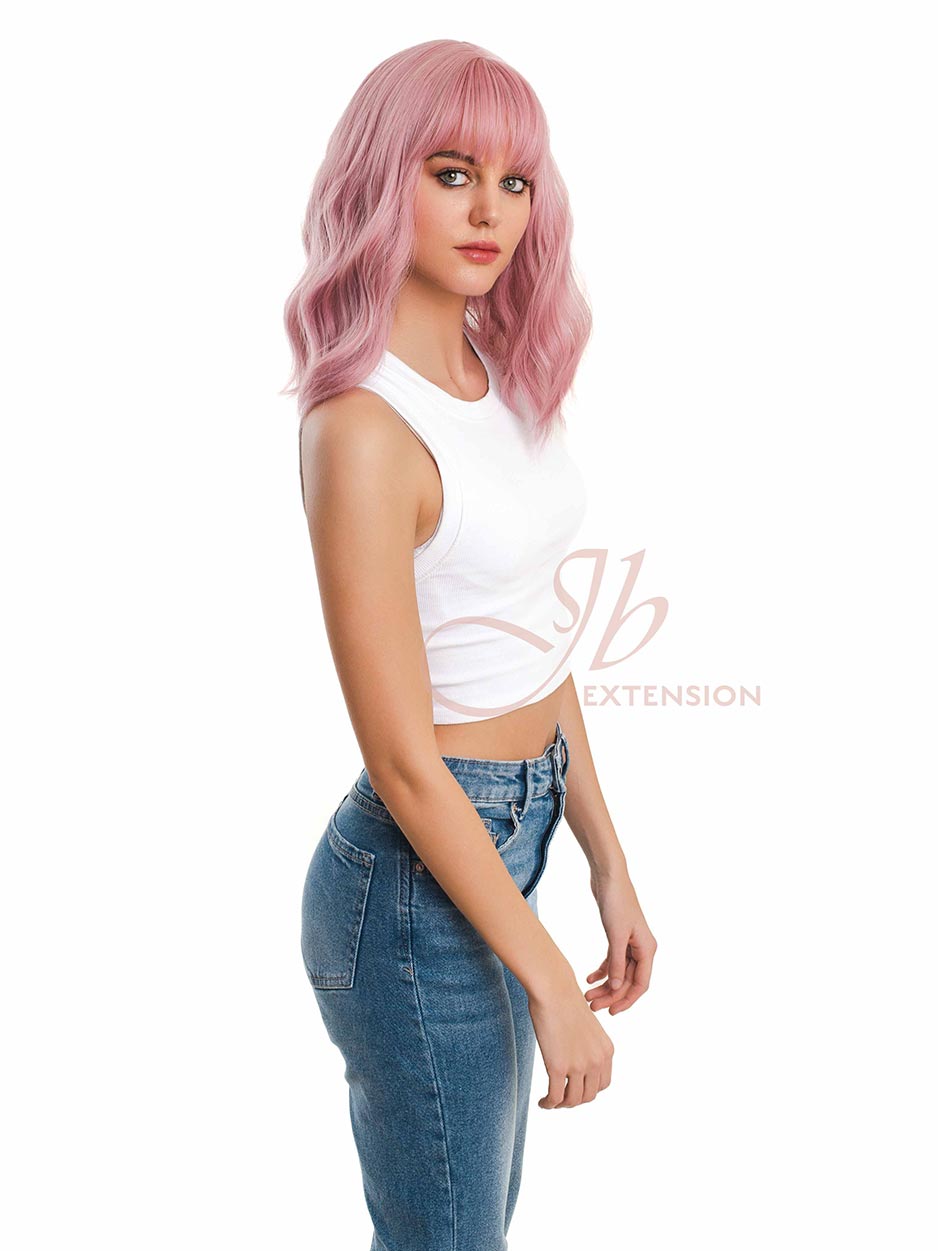 JBEXTENSION 14 Inches Pink Body Wave Wig With Bangs ADA