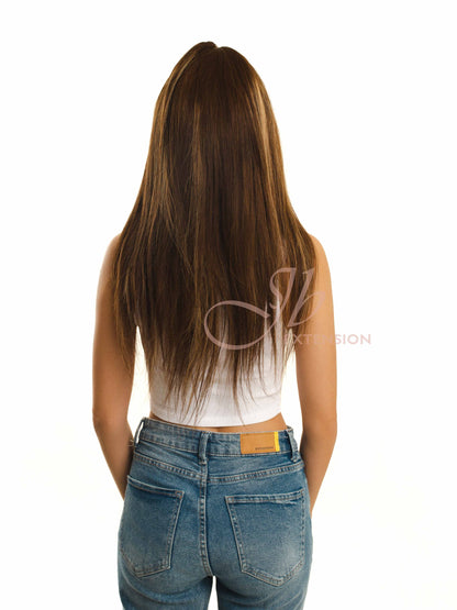 JBEXTENSION 18 Inches Straight Dark Brown With Highlight TRACY Women Wig REAL (GLUELESS)