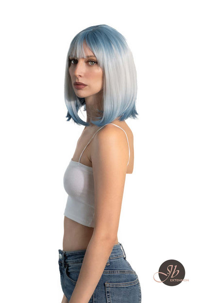 JBEXTENSION 12 Inches Bob Cut Short Straight Blue Wig KARRY BLUE
