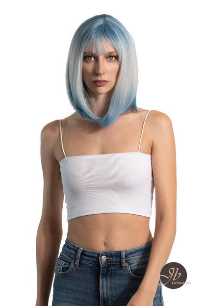 JBEXTENSION 12 Inches Bob Cut Short Straight Blue Wig KARRY BLUE