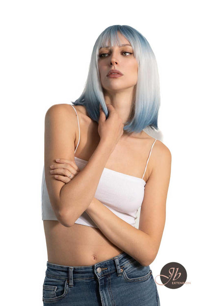 JBEXTENSION 12 Inches Bob Cut Short Straight Blue Wig KARRY BLUE