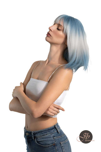 JBEXTENSION 12 Inches Bob Cut Short Straight Blue Wig KARRY BLUE