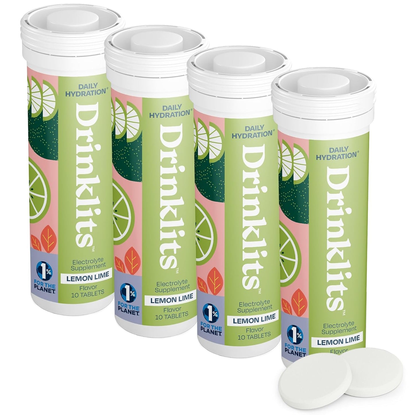 Drinklits Lemon-Lime Daily Hydration Tablets - 4 Tubes | 40 Servings