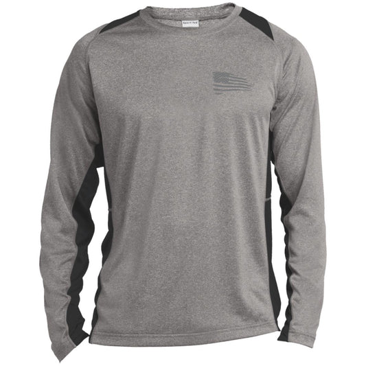 Distressed Flag Long Sleeve Heather Colorblock Performance Tee