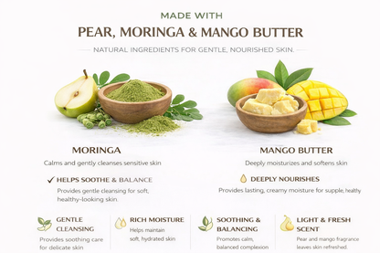 Savon en Pain au Beurre de Mangue Poire & Moringa – Nettoyant Nourrissant