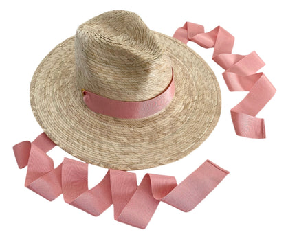 Zinnia Sun Hat for Little Girls (Age 4-10) - Coral Grosgrain Ribbon