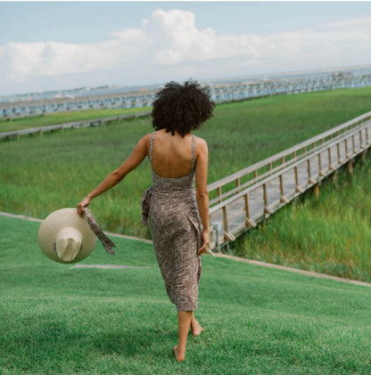 Sombrero para el sol de malvarrosa - Cinta larga de grogrén verde oliva