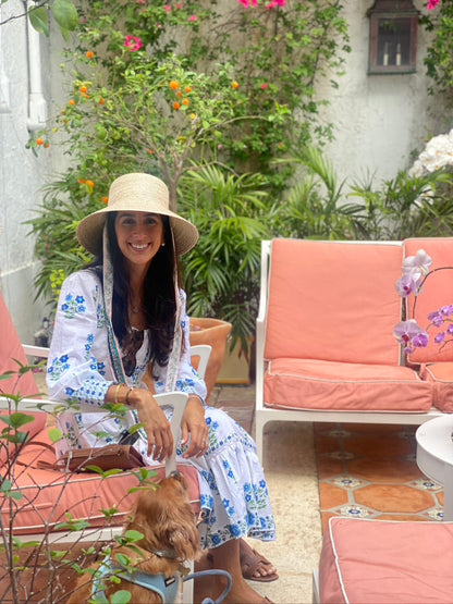 Clematis Bucket Hat - Wide & Short Navy Grosgrain Ribbon