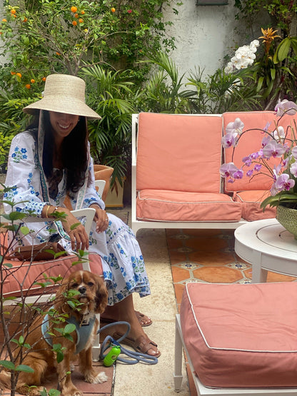 Clematis Bucket Hat - Wide & Short Navy Grosgrain Ribbon
