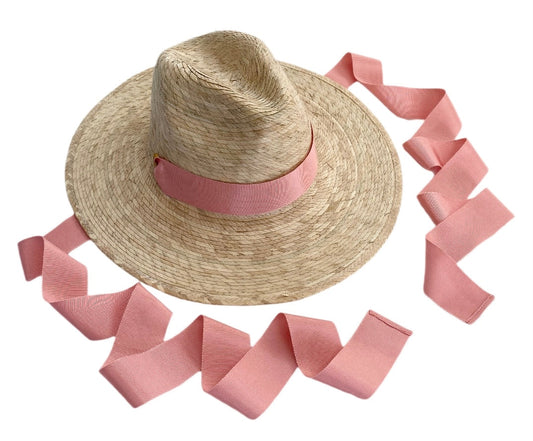 Zinnia Sun Hat for Little Girls (Age 4-10) - Coral Grosgrain Ribbon