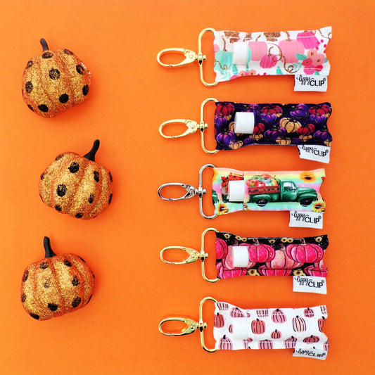 Purple and Gold Pumpkins LippyClip® Lip Balm Holder