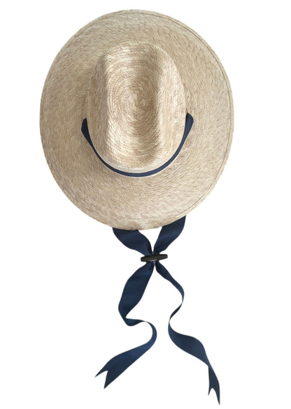 Petunia Girl's Sun Hat - Long Navy Grosgrain Ribbon with Wood Nautical Toggle