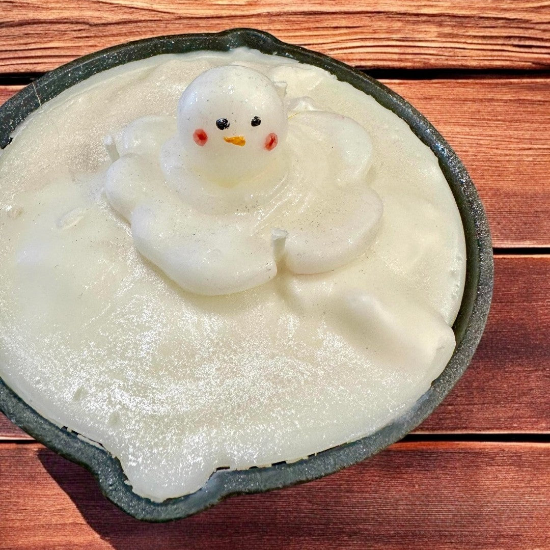 Doodlations Unique Candle | Melting Snowman Skillet
