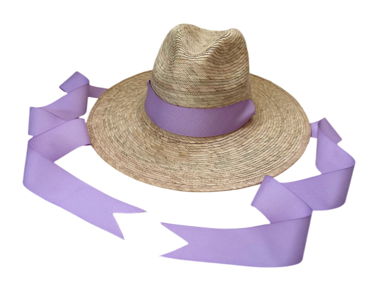 Zinnia Sun Hat for Little Girls (Age 4-10) - Long Lilac Grosgrain Ribbon