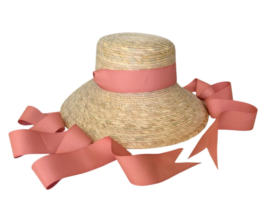 Palmetto Girl’s Hat - Long Coral Grosgrain Ribbon