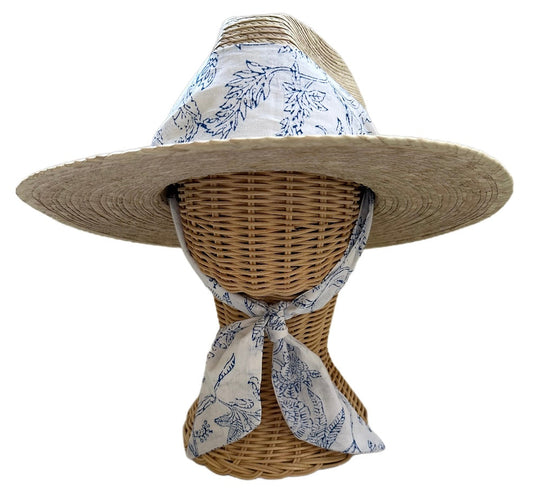 Zinnia Sun Hat - Blue Thistle Block Print Hat Scarf