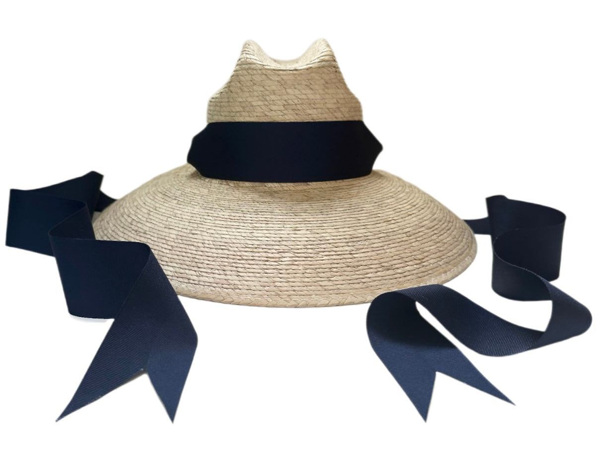 Hollyhock Sun Hat -  Navy Long Grosgrain Ribbon