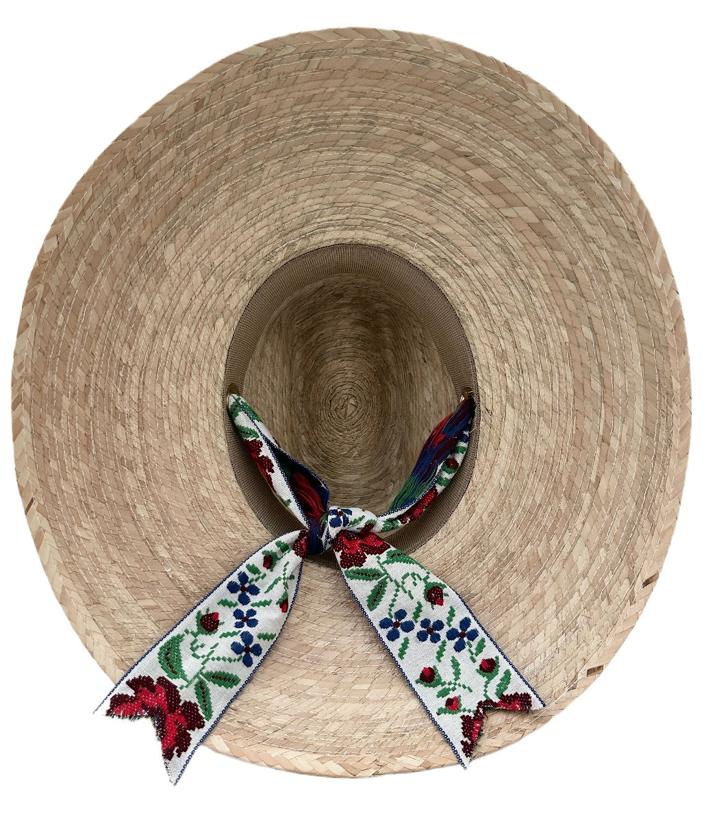 Hollyhock Sun Hat - Vintage Antique Rose Cross-Stitch Short Ribbon
