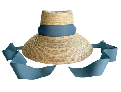 Sombrero para el sol con flores silvestres - Cinta larga de grogrén azul francés