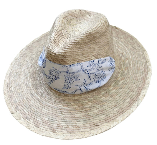 Zinnia Sun Hat - Blue Thistle Block Print Hat Scarf