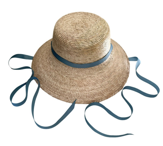 Palmetto Girl’s Hat - Long & Thin French Blue Grosgrain Ribbon
