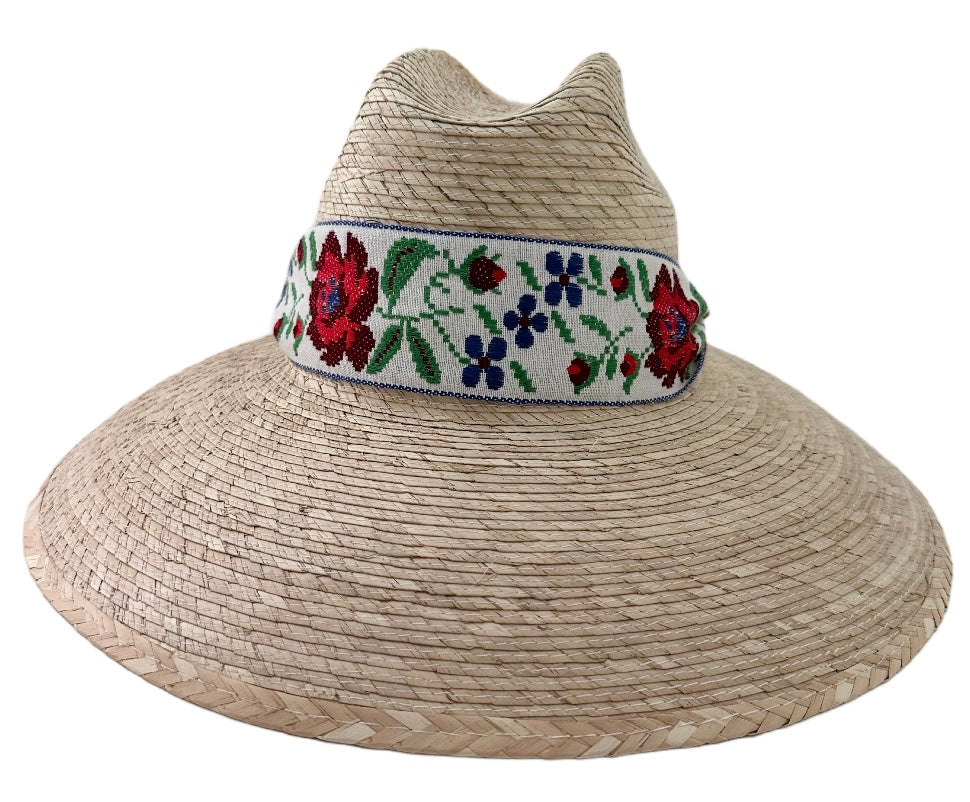 Hollyhock Sun Hat - Vintage Antique Rose Cross-Stitch Short Ribbon
