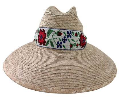 Hollyhock Sun Hat - Vintage Antique Rose Cross-Stitch Short Ribbon
