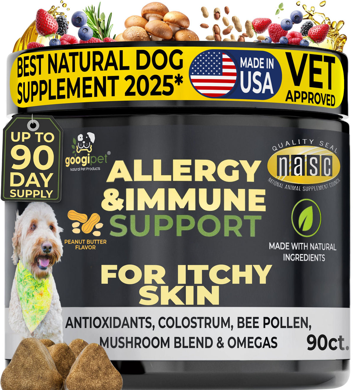 Friandises à Mâcher pour Chiens (Goût Beurre de Cacahuète) – Soutien Allergies & Immunité