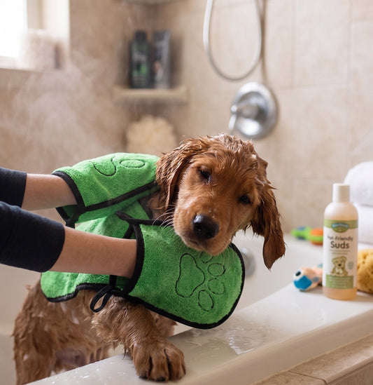 Toalla de baño para perros BeNat Pets con bolsillo doble