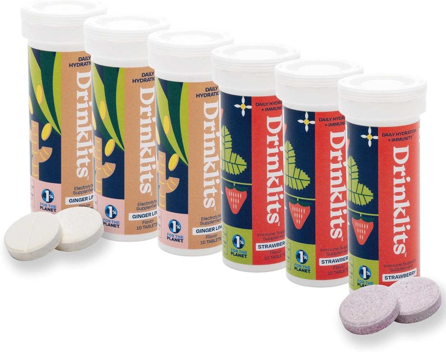 Ginger-Lime Daily Hydration Mix & Strawberry Daily Immune Support - 6 Tubes | 60 Servings