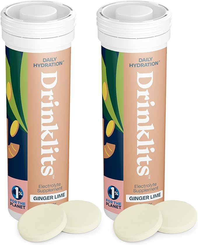 Ginger-Lime Hydration Electrolyte Tablets with Organic Ginger - 2 Tubes | 20 Servings