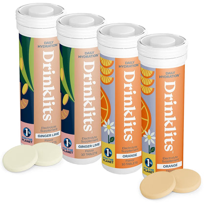 Drinklits Ginger-Lime & Orange Electrolyte Tablets | Daily Hydration Combo - 4 Tubes | 40 Servings