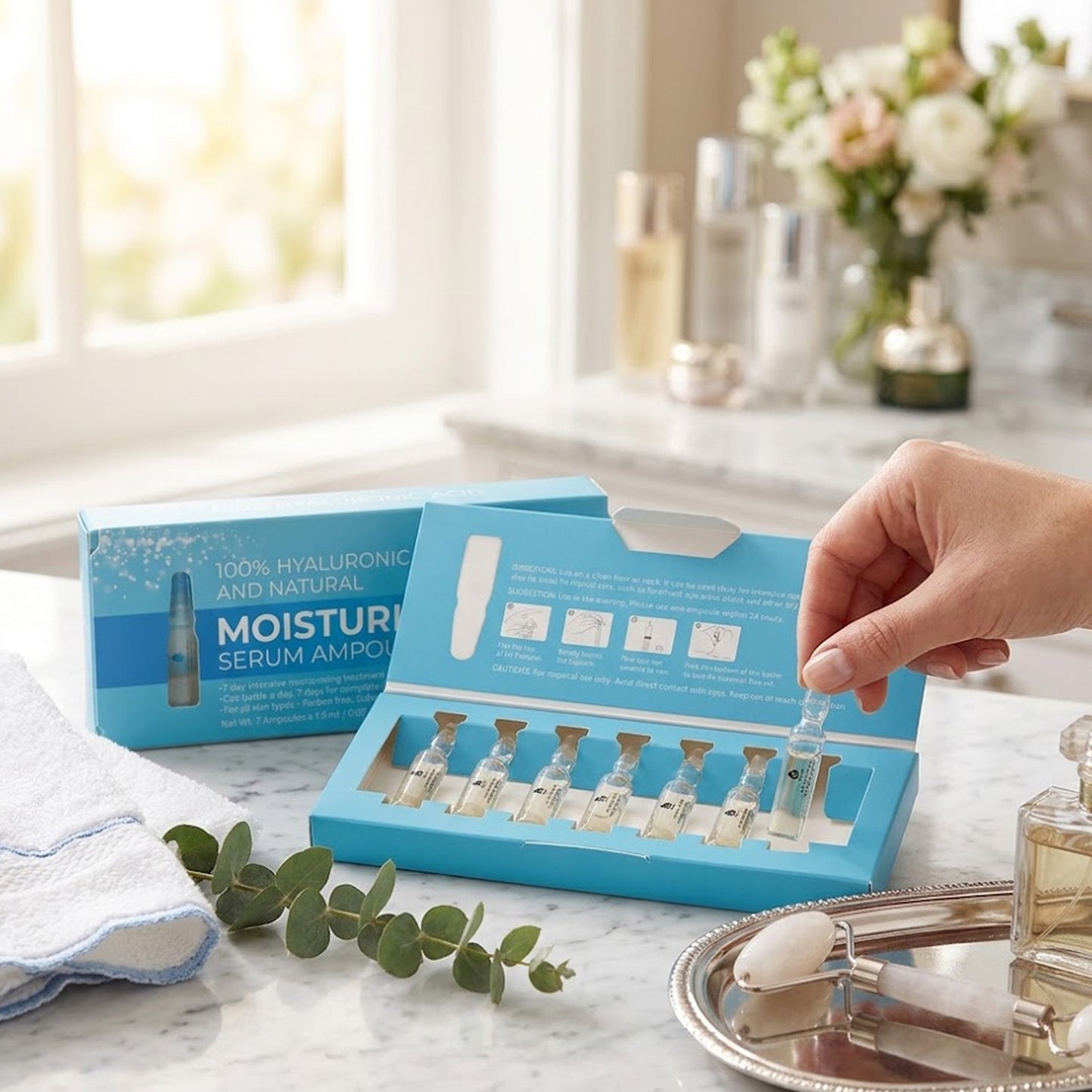 Set de ampollas de suero hidratante natural y ácido hialurónico 100 %