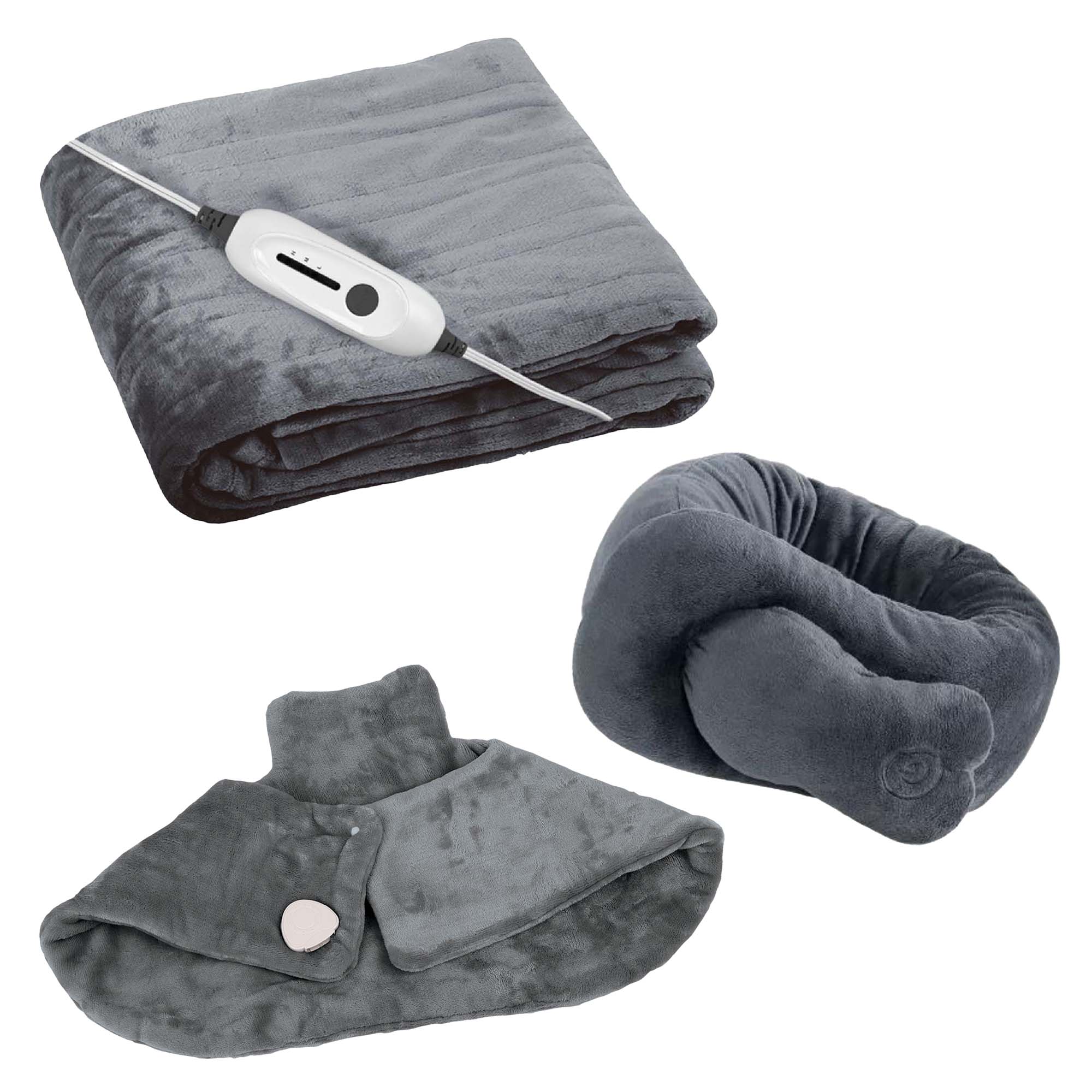 Ultimate Cozy Comfort & Relaxation Bundle – Heated Blanket, Neck & Shoulder Heating Pad, and Massaging Wrap