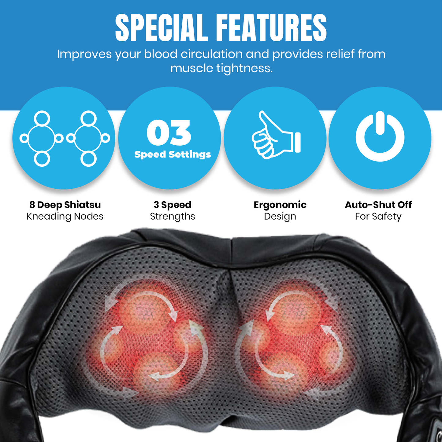 Masajeador de espalda y cuello con calefacción Shiatsu 3D Pursonic