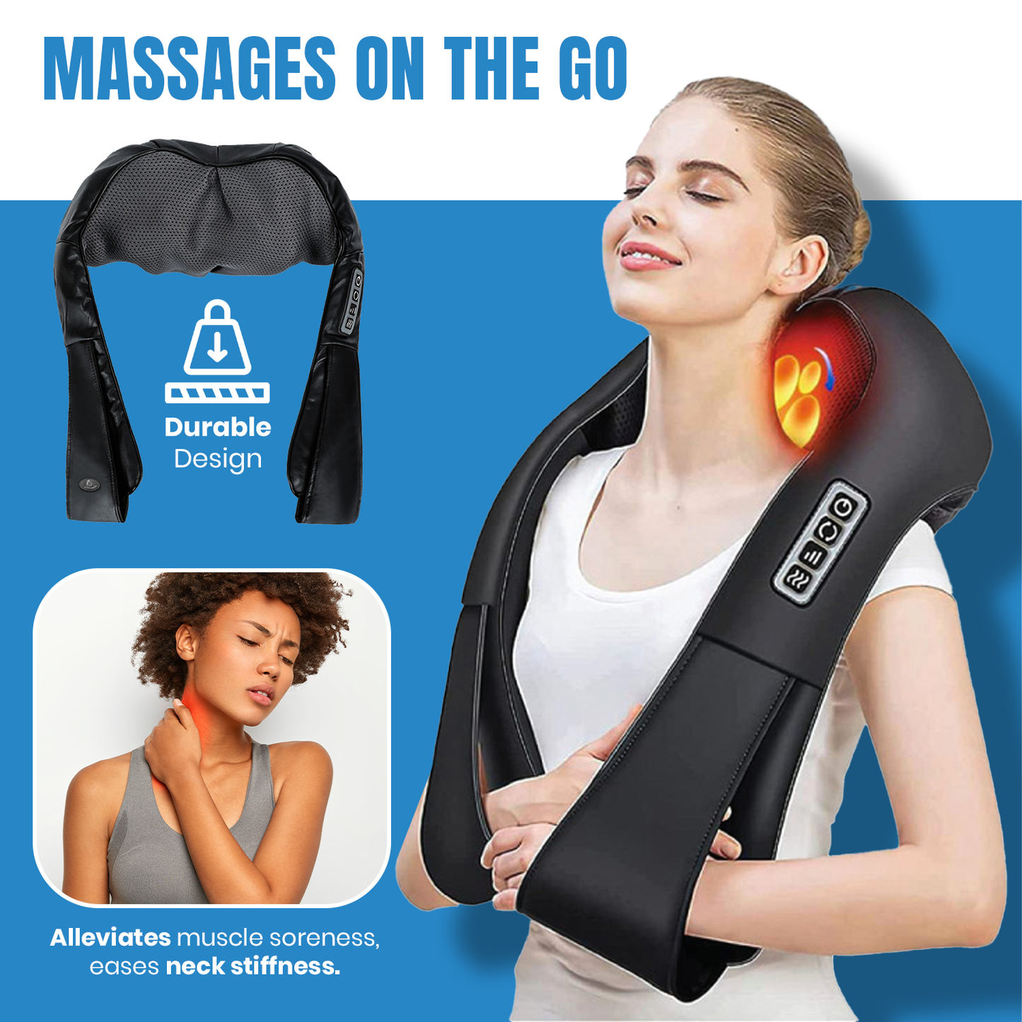 Masajeador de espalda y cuello con calefacción Shiatsu 3D Pursonic