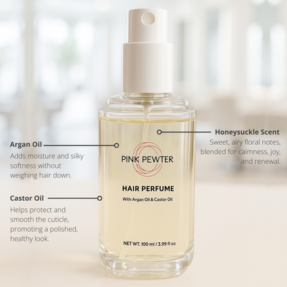 Hair Perfume Spray with Argan & Castor Oil – Long-Lasting Fragrance for Fresh, Shiny Hair – Lightweight, Non-Greasy Hair Mist – 3.4 fl oz (Honeysuckle)
