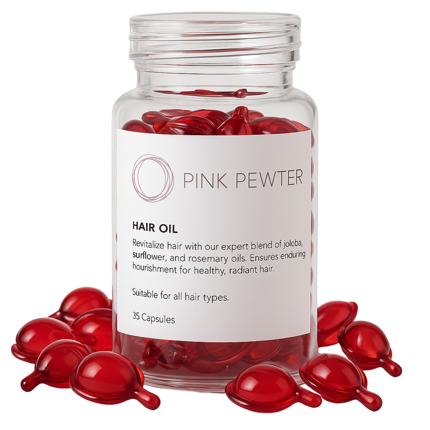 Lightweight Hair Oil Capsules - Nourishing Blend with Olive, Jojoba, Sunflower Seed and Rosemary Oil (Shine and Frizz Control)