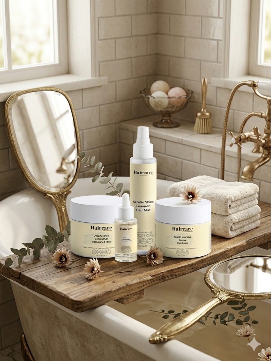 Keratin Haircare Bundle products — daily volume + weekly deep repair system