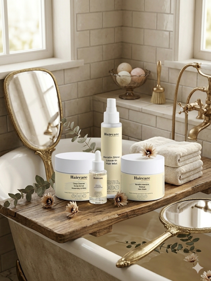 Keratin Haircare Bundle products — daily volume + weekly deep repair system