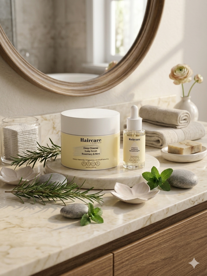 Rosemary Haircare Scalp Nourishment Bundle — scalp scrub & strengthening oil, COSMOS Organic certified