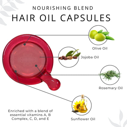 Lightweight Hair Oil Capsules - Nourishing Blend with Olive, Jojoba, Sunflower Seed and Rosemary Oil (Shine and Frizz Control)