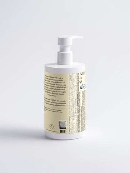 Keratin Volume Boost Conditioner ingredients label — organic coconut, avocado & sweet almond oils, hydrolyzed keratin